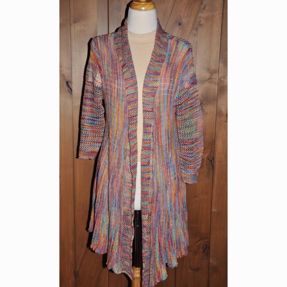 Ultimate Knit Asymmetrical Multi-Colored Pinks & Blues Long Sleeve Plush Sweater